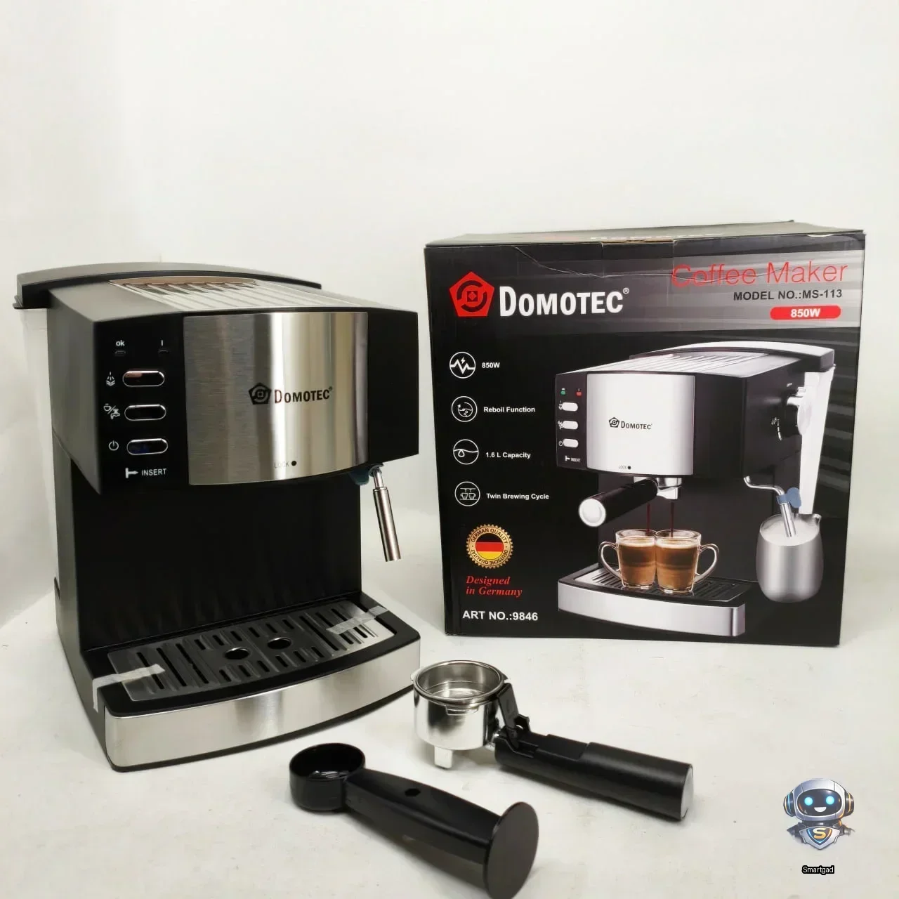 Електрична кавоварка Domotec MS-113, еспресо-машина 850 Вт, 15 бар, 1,6 л
