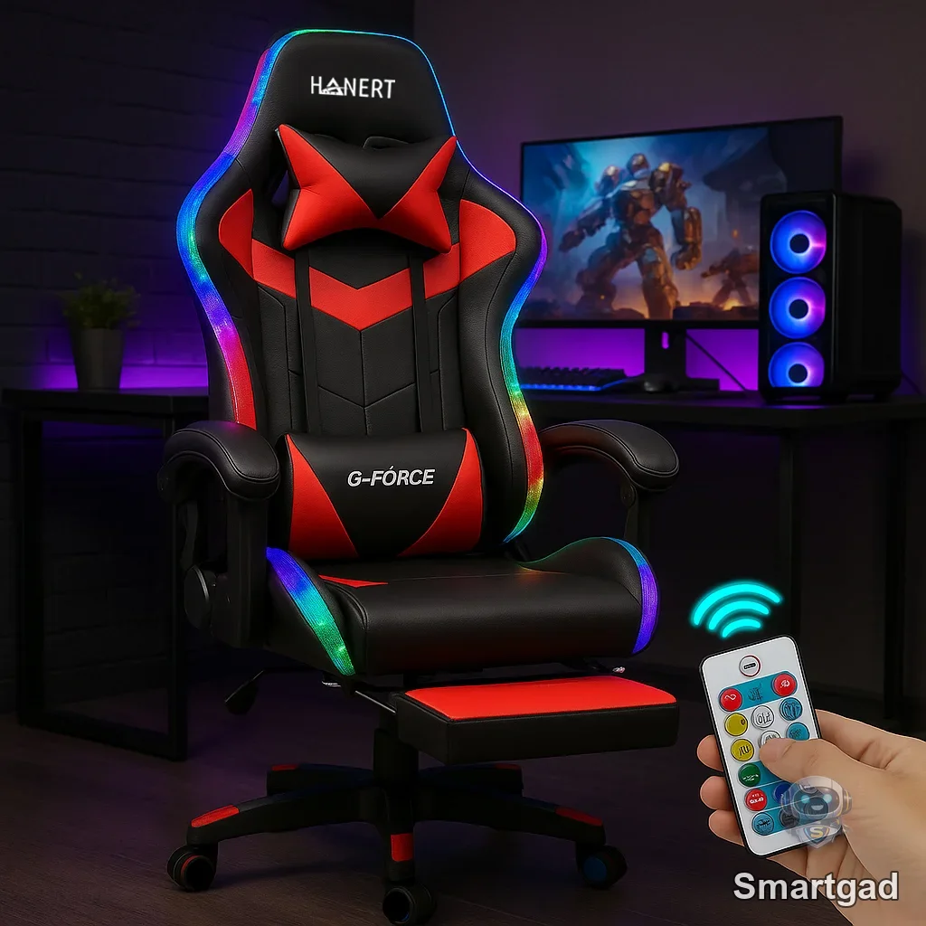 Професійне геймерське крісло з контурним RGB-підсвічуванням та підставкою для ніг