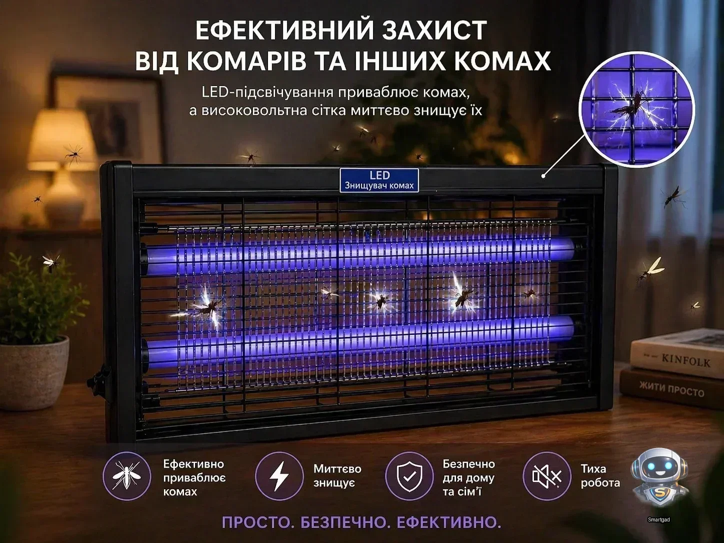 Пастка для комах Mosquito Killer Lamp AZ-969, LED УФ лампа-знищувач комарів 30W